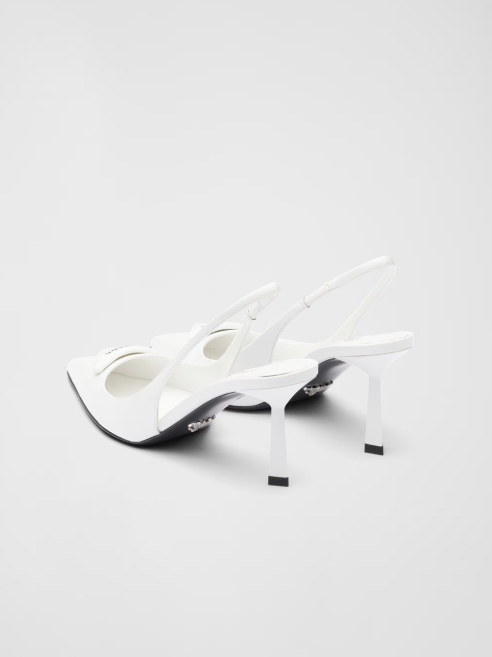 Prada White Pointed Slingback Pumps with Logo Detail - Picture 5 of 6
